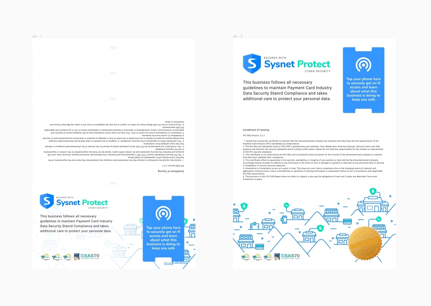 Foldable certificate letter with a holder for the NFC card to hand over Wi-Fi.