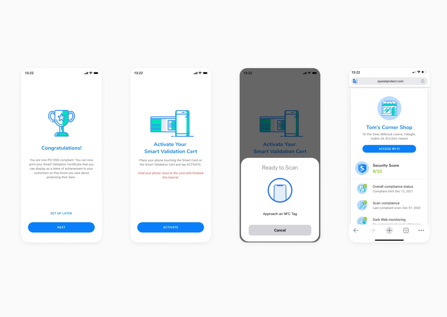 Mobile onboarding screens.