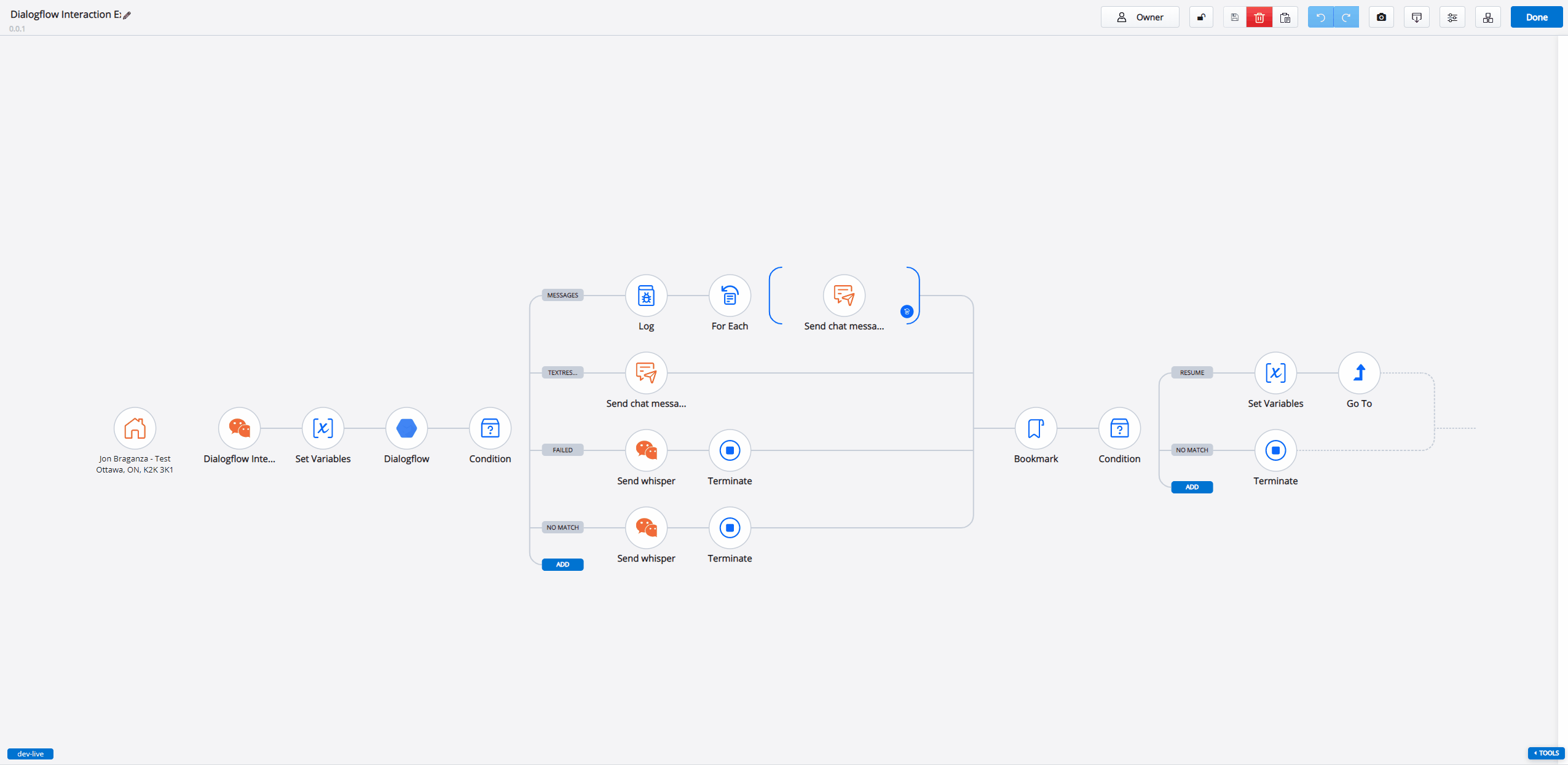 Dialogflow workflow studio.